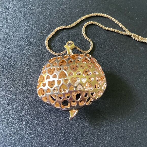 Cute Purple Enamel Puffed Pumpkin Crystal Pendant Necklace NWOT - Picture 3 of 4